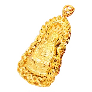 沙金项链女硬币镀金假黄金火焰观音双层吊坠坐莲观世音菩萨项坠