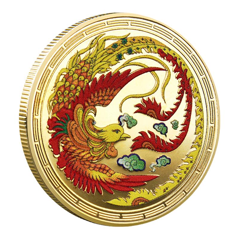中国风凤凰涅槃纪念金币国潮文创礼品中国文化纪念品镀金纪念金币