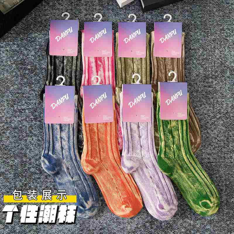 秋冬新款袜子女做旧棉袜粗线复古堆堆袜中筒休闲重工风女士袜子