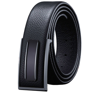 头皮派皮带男士平滑扣内扣式真皮内穿按扣爸爸裤腰带板扣带孔扣眼
