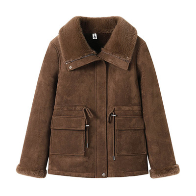 新款妈妈冬装皮毛一体外套洋气中老年人加绒加厚麂皮绒保暖上衣女