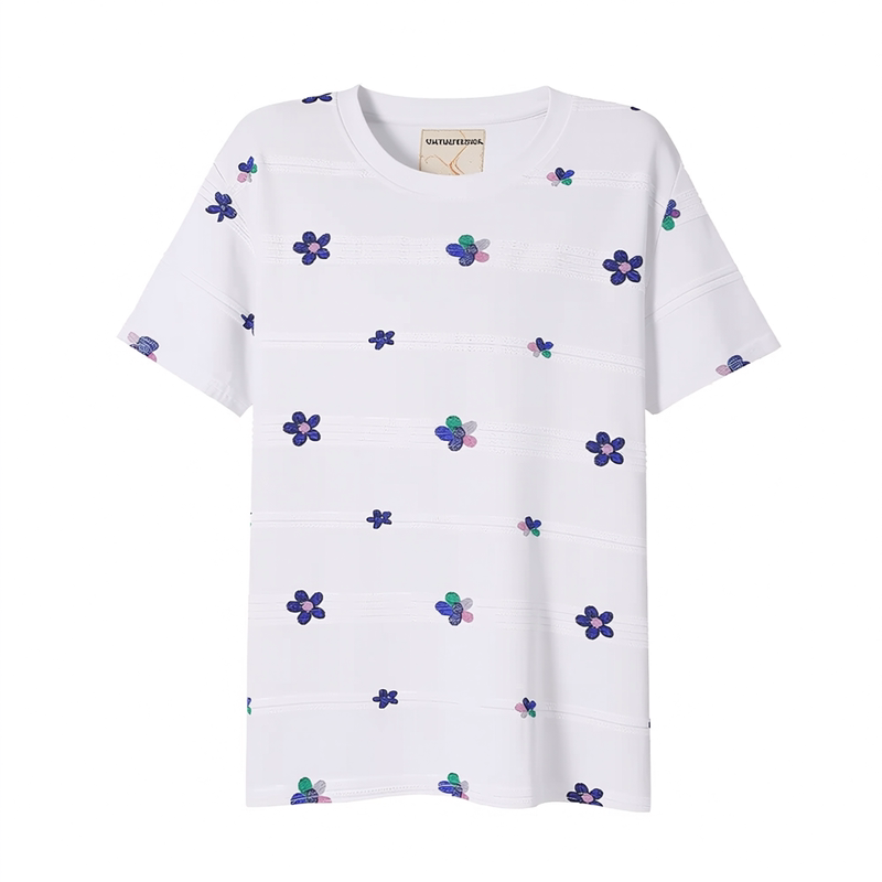 时尚立体碎花印花白色t恤女短袖夏季新款宽松休闲显瘦大码上衣服