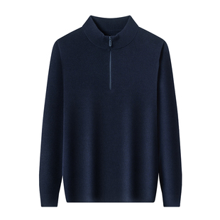 花花公子羊毛莱赛尔针织衫男士中领羊毛衫秋冬高级半拉链黑色毛衣