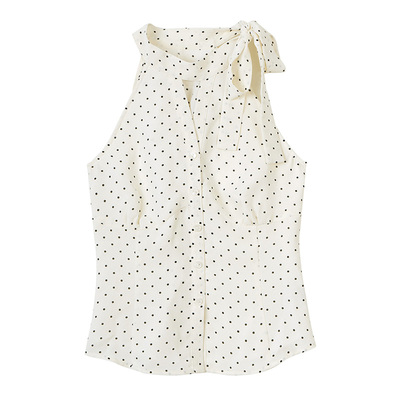 First Ring 白底黑波点露肩挂脖背心女系带设计修身无袖短上衣