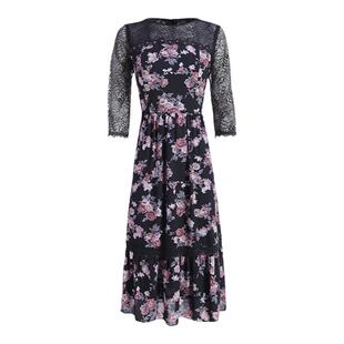 声雨竹专柜同款春夏新款连衣裙 甜美修身五分袖中袖圆领中裙A字裙