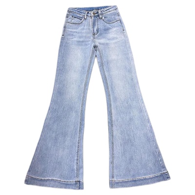 蓝灰色中低腰喇叭裤长裤