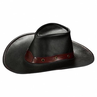 海外代购Cowboy◇手作厚实黑色皮革西部牛仔帽手工缝制男士帽子