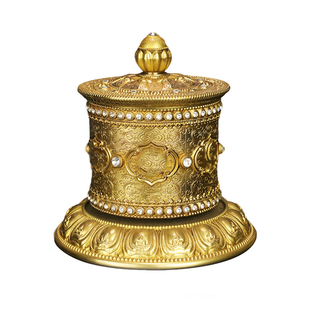 藏式民族风情传统家用慧宝指捻黄铜摆件手动款桌面桶筒形吉祥装饰