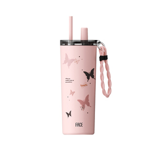 face保温杯水杯女新款2025高颜值陶瓷内胆大容量吸管咖啡随行杯子