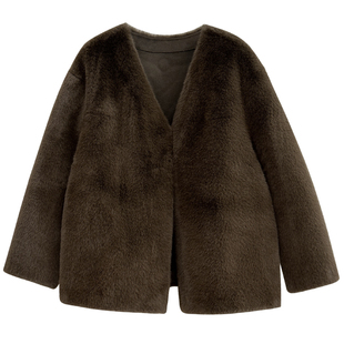 YH2.Chennnnn小宸家高克重欧貂绒环保皮草外套女宽松V领皮毛一体