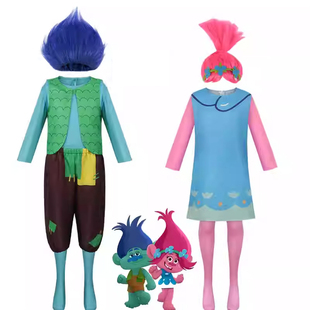 新款儿童魔发精灵波比公主裙万圣节迪士尼Trolls布兰克演出表演服