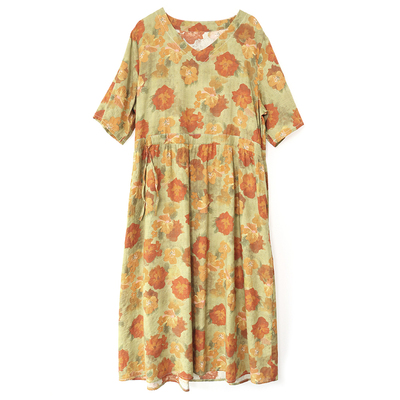 棉叙夏季宽松薄棉抽绳连衣裙