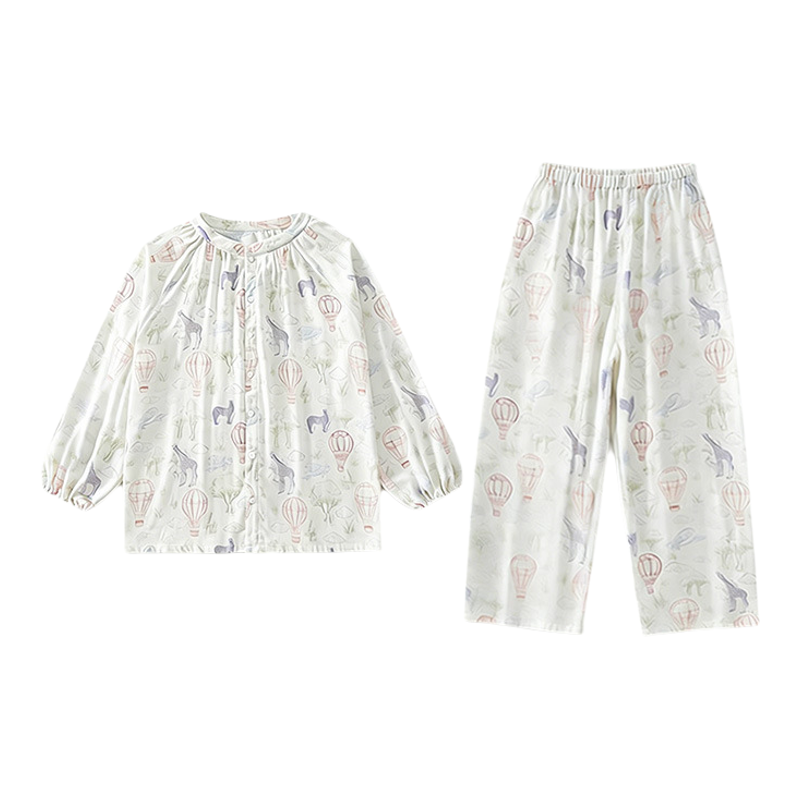 夏季女士纱布长袖长裤空调服成人家居服凉爽透气睡衣休闲居家套装