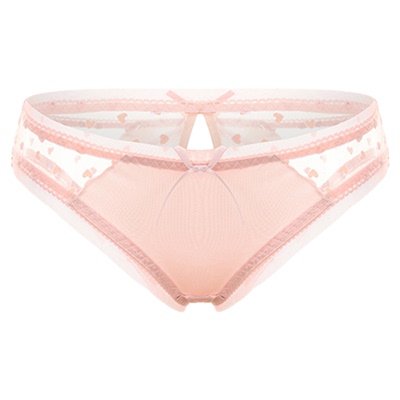 「LA」桃心蜜恋*性感蕾丝女爱心纯欲低腰蝴蝶结缎面透气三角内裤