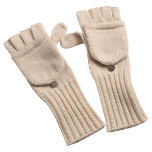 包邮秋冬季韩版针织保暖中长款羊毛半指翻盖女士柔软纯山羊绒手套