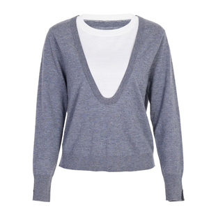 婉甸2025年秋新品岩石灰毛织拼接套头衫宽松慵懒针织衫1243W24GL2