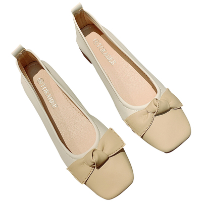 韩版蝴蝶结装饰秋季方头浅口单鞋