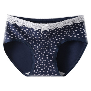 10A抗菌加长裆纯棉少女内裤A类婴儿棉甜美蕾丝边高弹中腰三角内裤