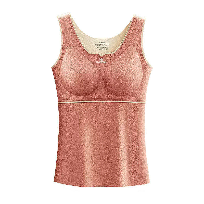 德绒保暖背心女加绒加厚无痕发热文胸内穿打底女士内衣带胸垫上衣