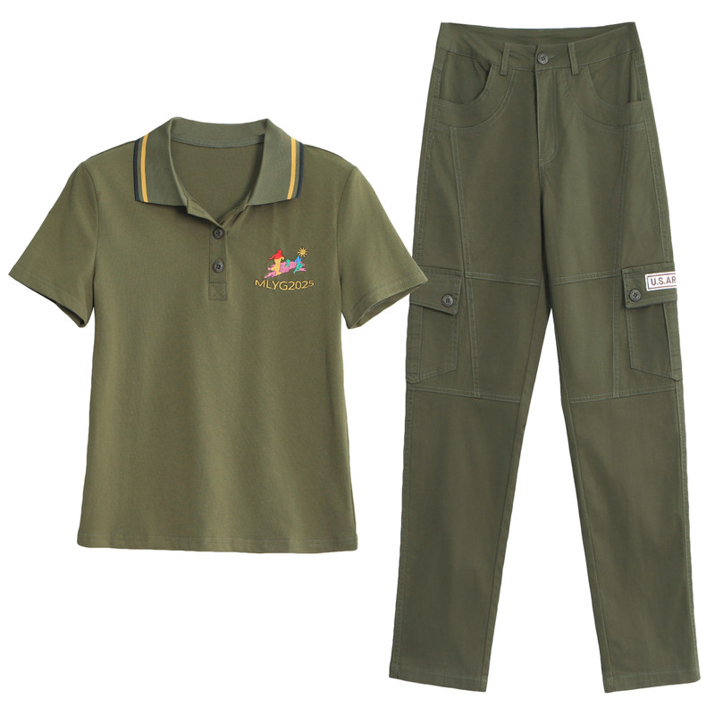 夏季女POLO衫工装裤两件套显瘦