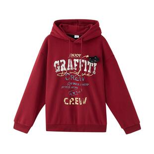 三福2025冬季男士可拆猫头公仔卫衣 斑驳印花带帽上衣511727