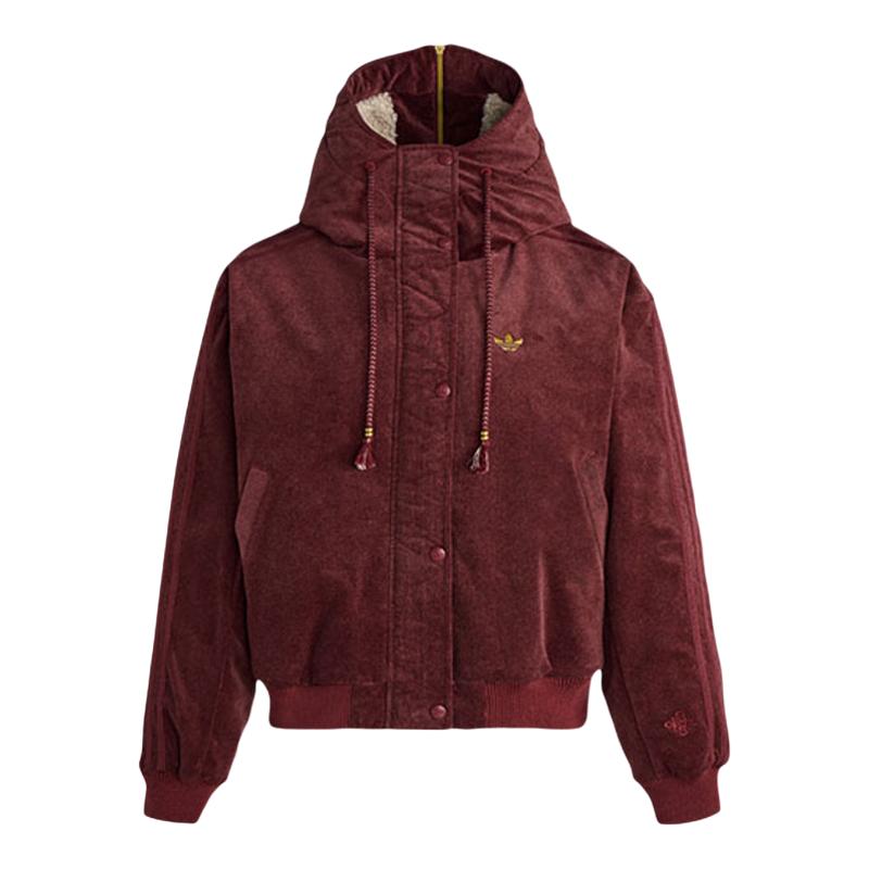 【自营】Adidas阿迪达斯三叶草毛绒领保暖夹克女连帽棉服KT0723