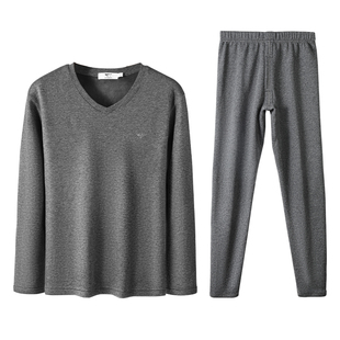 七匹狼加绒加厚保暖内衣男款V领打底棉毛衫冬季秋衣套装男鸡心领v