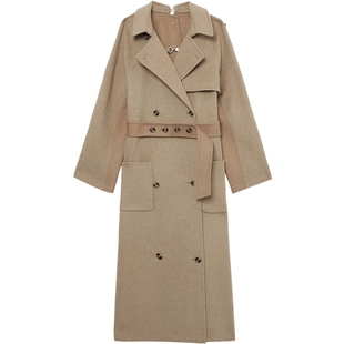 IT ROKH女装长款毛呢大衣新品干练气场拼接拼色呢子外套R8CA31XL