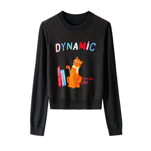 BANANA CICI2025年冬季原创BC猫咪系列提花长袖套头针织衫