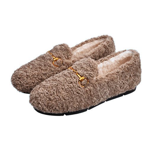 豆豆鞋女冬加绒2025年新款平底单鞋棉瓢鞋羊羔毛女鞋一脚蹬毛毛鞋