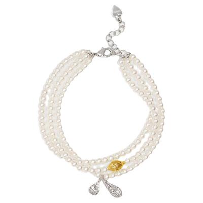 wens女珍珠铜镀金度假风新叶手链