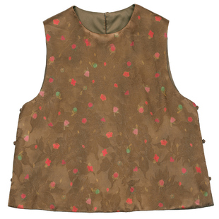 菲伊唐真丝红云纱马甲中式时尚改良圆领复古唐装背心棉马夹女上衣