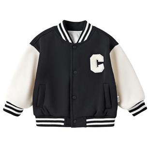 男童加绒棒球服外套秋冬装儿童时尚一体绒上衣中小童洋气夹克衫潮