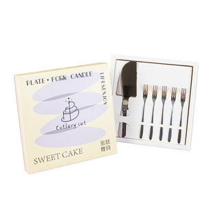 不锈钢蛋糕刀叉碟子组合餐具套装盒子生日餐盘蜡烛帽子礼盒定制