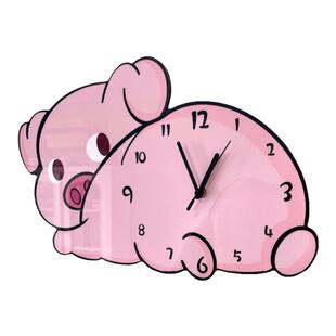 卡通可爱创意趴着小猪猪装饰挂墙钟表儿童房幼儿园静音挂钟时钟