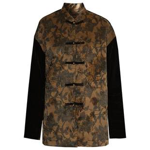 COCOBELLA新中式丹青丝绒棉服女国风保暖提花缎面外套MF3239