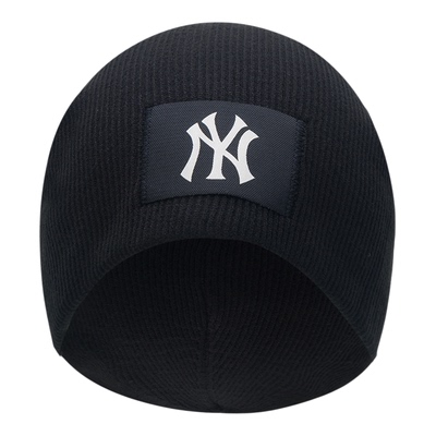 MLB情侣毛线帽NY贴布保暖针织帽