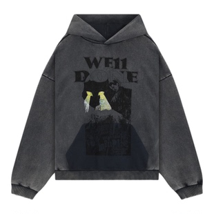 【明星同款】WE11DONE25早秋中性男女同款休闲猫咪印花连帽衫