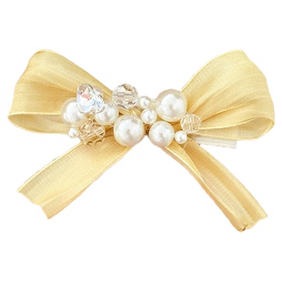 甜美黄色蝴蝶结珍珠发夹女2025新款侧边刘海夹发卡高级感bb夹头饰