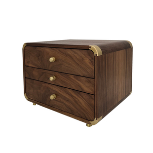 黑胡桃木三层抽屉柜桌面多层抽屉文玩收纳盒首饰盒化妆收纳柜实木