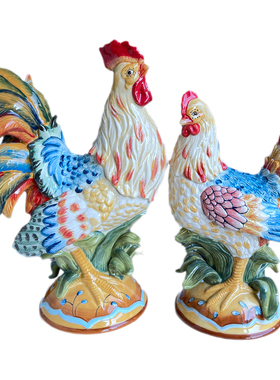 新款陶瓷公鸡母鸡一对装饰品摆件庭院客厅乔迁新居礼物高端大气