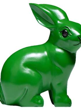 刺史绿色木雕兔子摆件