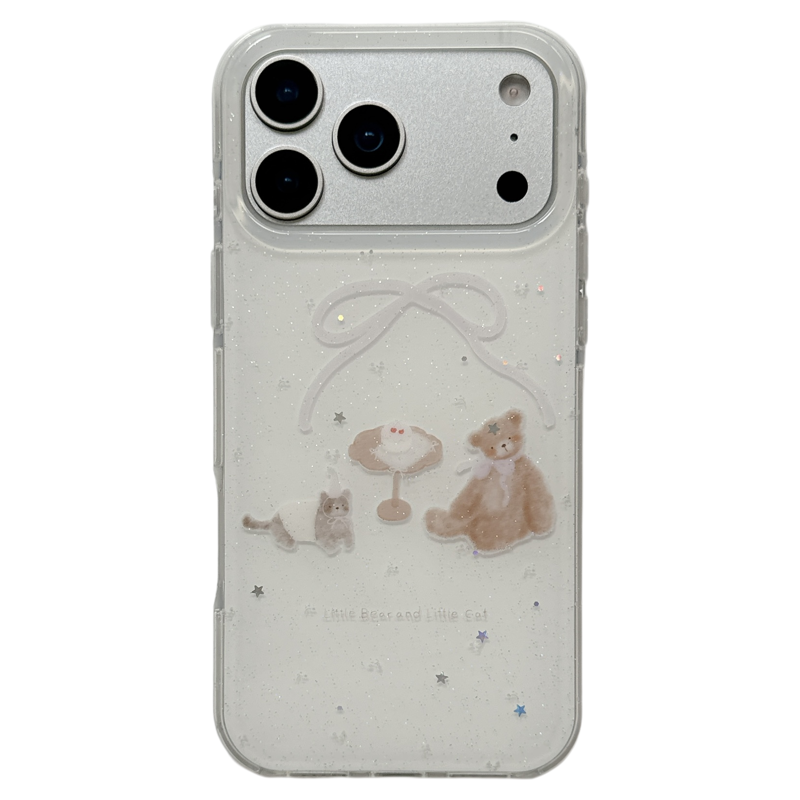 jze 少女心白色细闪蝴蝶结小熊狗狗挂链适用苹果17ProMax手机壳iphone15新款16pro女13双层15pro防摔保护套14