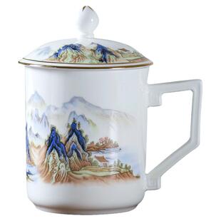 景德镇茶杯 陶瓷带盖水杯办公会议杯家用大容量个人杯子骨瓷定制