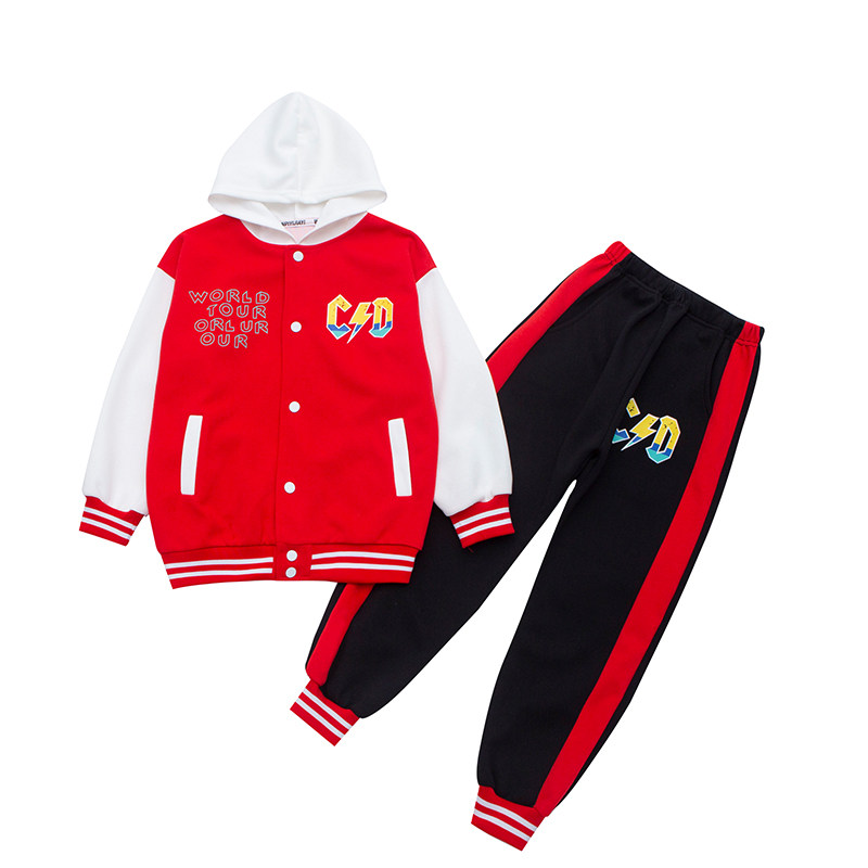 春秋男童连帽棒球服运动休闲套装