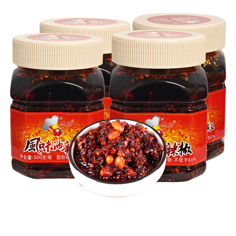 包邮贵州杰厨香五仁油辣椒500g风味油辣椒酱凉拌黄瓜素粉调味品