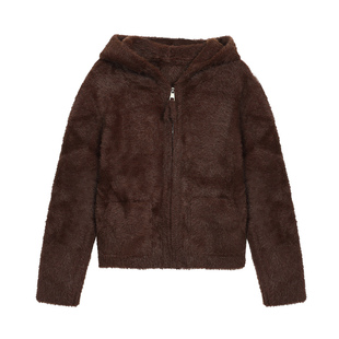 辰米范 卫城落日 柔软仿貂毛连帽毛衣开衫女舒适气质毛毛外套