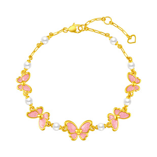 周大福SOINLOVE「芭比」蝶舞蝴蝶黄金足金珍珠手链生日礼物