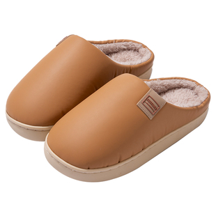 棉拖鞋女秋冬季PU防水拖鞋室内居家防滑2025新款保暖厚底拖鞋男士