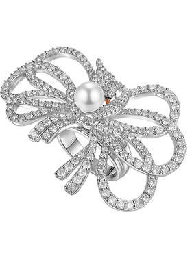 【精选礼物】MOH动物絮语系列天鹅舞缎带蝴蝶结女戒水晶珍珠戒指